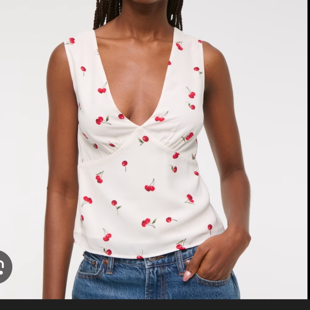 Abercrombie & Fitch Cherry Print V-Neck Tank Top